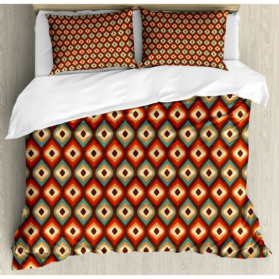 Ambesonne Vintage Duvet Cover Sets, Unusual Vibrant Shapes, 2-King, Multicolor