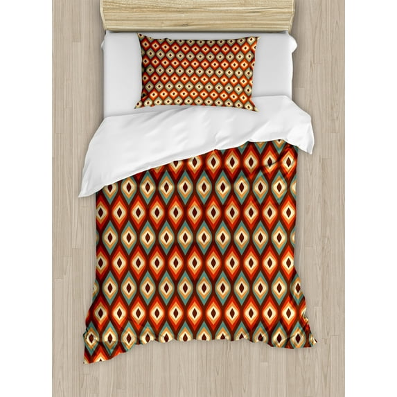 Ambesonne Vintage Duvet Cover Sets, Unusual Vibrant Shapes, 2-Twin, Multicolor