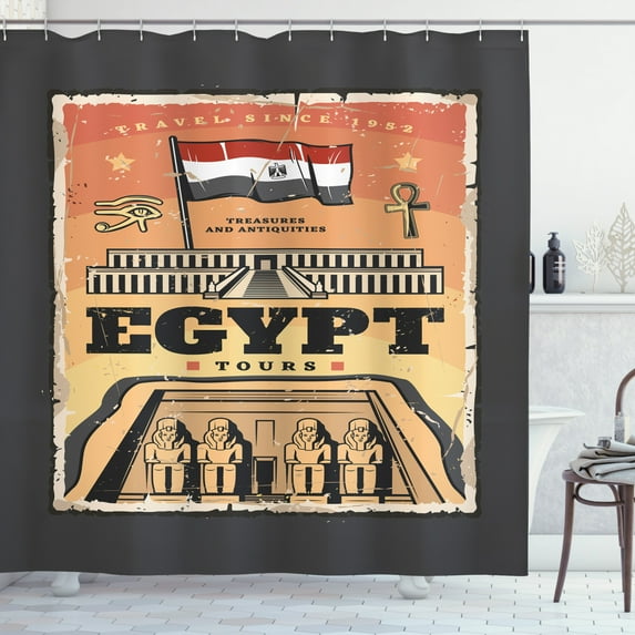 Ambesonne Vintage Egyptian Shower Curtain, Exotic Tour Flag, 69"Wx70"L, Grey and Multicolor
