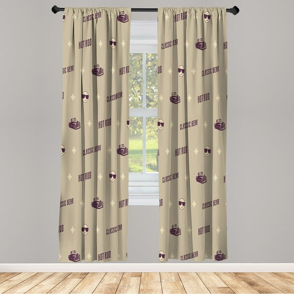 Ambesonne Vintage Emoji Curtains, Old School Truck Car, Pair of 28"x84", Pale Sepia and Plum