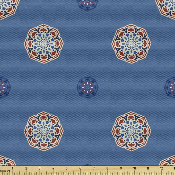 Ambesonne Vintage Ethnic Fabric by the Yard Upholstery, Middle Eastern Art, 1 Yard, Dark Sky Blue and Multicolor