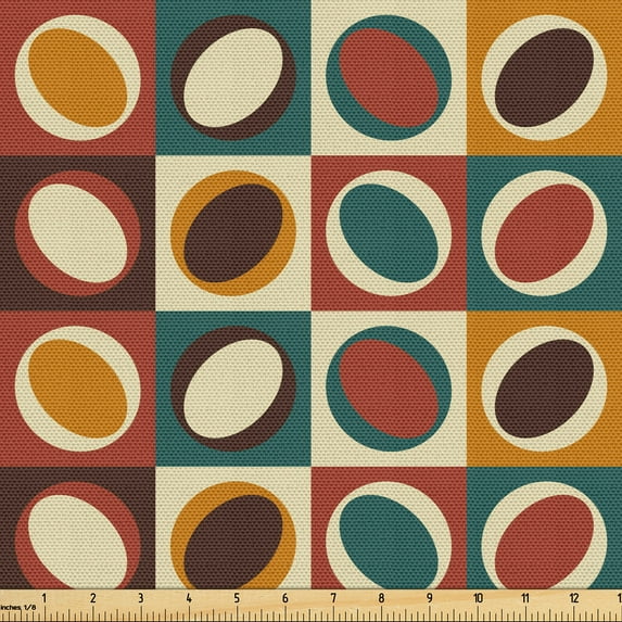 Ambesonne Vintage Fabric by the Yard Upholstery, Circular Shapes Abstract, 5 Yards, Brown Apricot and Teal