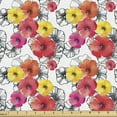 thumbnail image 1 of Ambesonne Vintage Fabric by the Yard Upholstery, Colorful Hand-Drawn Poppy, 1 Yard, Dark Coral and Earth Yellow, 1 of 1