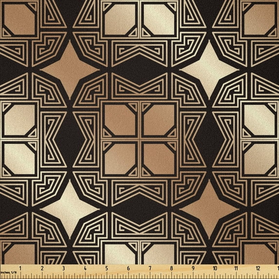 Ambesonne Vintage Fabric by the Yard Microfiber, Art Deco Gatsby Squares, 2 Yards, Black Camel and Champagne