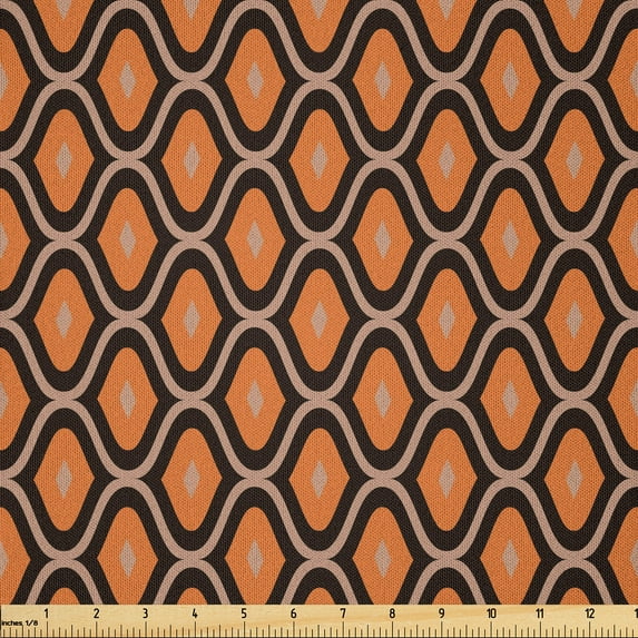Ambesonne Vintage Fabric by the Yard Microfiber, Diamond Shapes Wavy Lines, 5 Yards, Pale Vermilion Peach