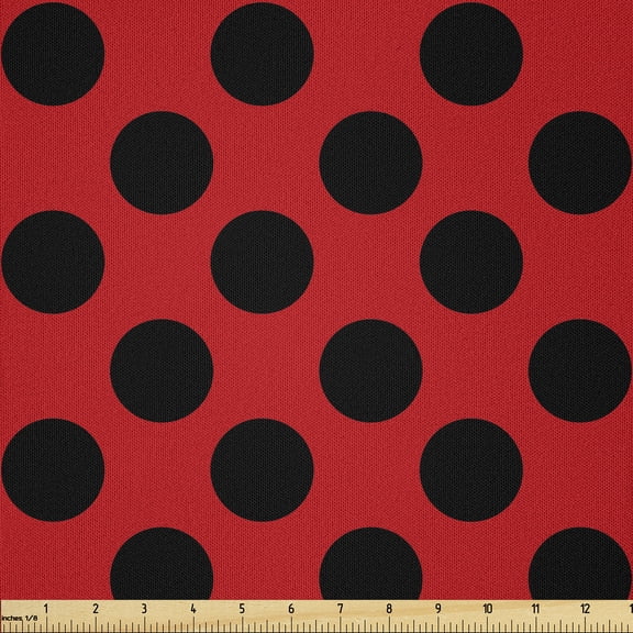 Ambesonne Vintage Fabric by the Yard Microfiber, Modern Polka Dots Artwork, 1 Yard, Scarlet and Dark Grey