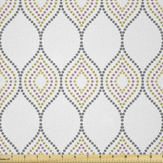 Ambesonne Vintage Fabric by the Yard Microfiber, Ogee Shape with Vivid Dots, 5 Yards, Dimgray Dark Mustard
