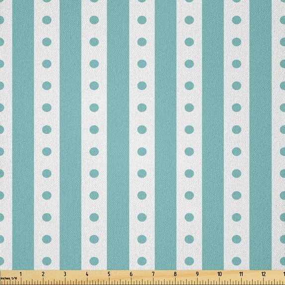 Ambesonne Vintage Fabric by the Yard Microfiber, Retro Dots and Stripes, 1 Yard, Mint Green and White
