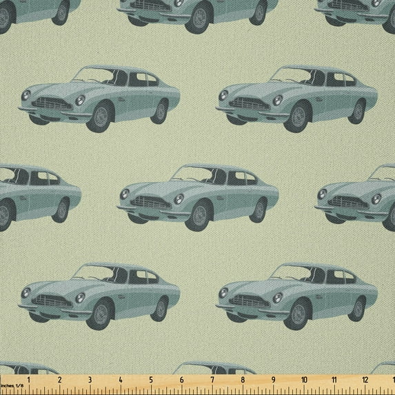 Ambesonne Vintage Fabric by the Yard Microfiber, Retro Sports Car Design, 3 Yards, Pale Green and Slate Blue