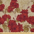 thumbnail image 1 of Ambesonne Vintage Fabric by the Yard Microfiber, Romantic Red Roses, 2 Yards, Red Khaki Sand Brown, 1 of 2