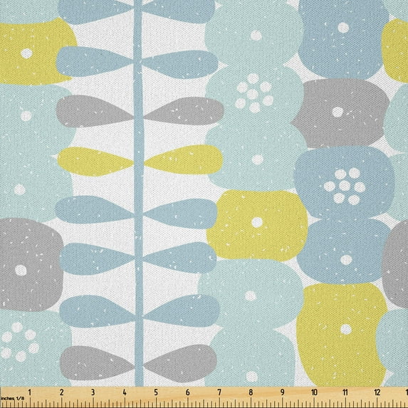 Ambesonne Vintage Fabric by the Yard Microfiber, Scandinavian Abstract Art, 3 Yards, Mustard and Pale Cadet Blue