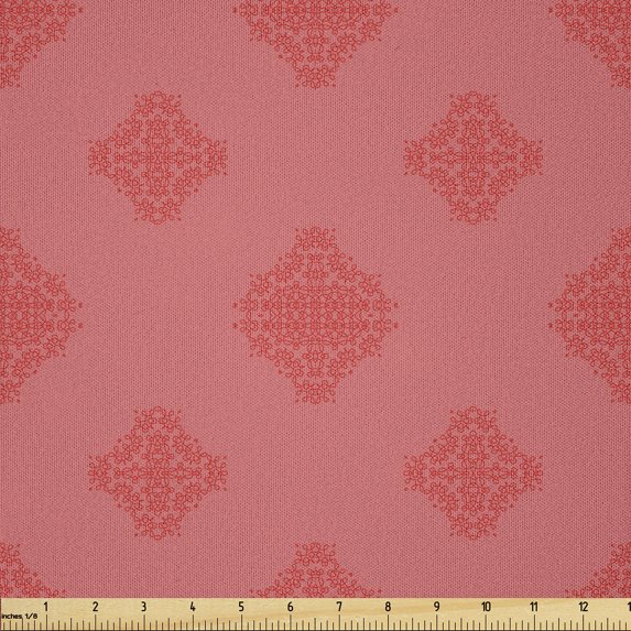 Ambesonne Vintage Fabric by the Yard Microfiber, Small Continuous Flowers, 2 Yards, Pastel Pink and Pale Ruby