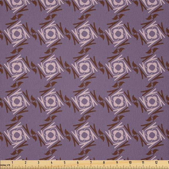 Ambesonne Vintage Fabric by the Yard Microfiber, Whirlpool Floral Nostalgia, 1 Yard, Pale Eggplant and Redbrown