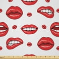 thumbnail image 1 of Ambesonne Vintage Fabric by the Yard Microfiber, Woman Lips with Gestures, 5 Yards, Vermilion and White, 1 of 4
