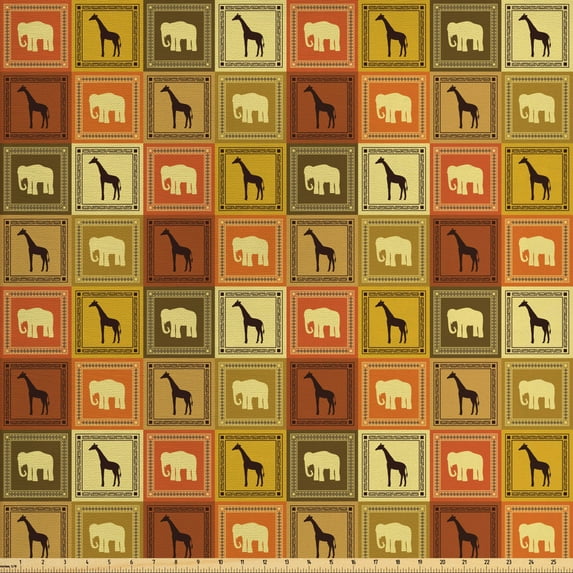 Ambesonne Vintage Fabric by the Yard Upholstery, Animals Pattern, 3 Yards, Black and Brown