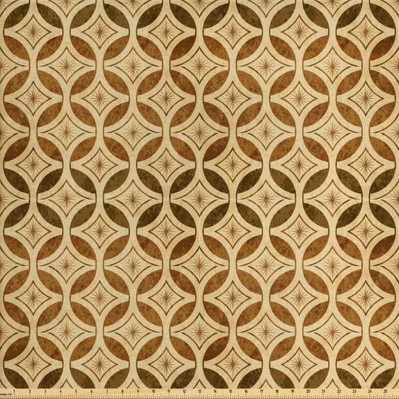 Ambesonne Vintage Fabric by the Yard Upholstery, Celtic Style Circles, 10 Yards, Caramel and Beige