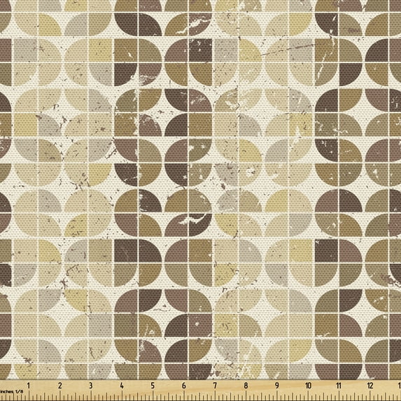 Ambesonne Vintage Fabric by the Yard Upholstery, Circle Pieces Pattern Art, 10 Yards, Pale Chocolate and Camel