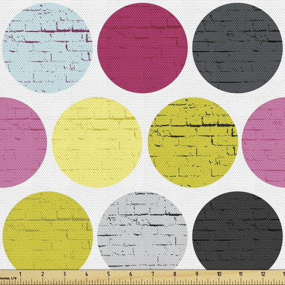 Ambesonne Vintage Fabric by the Yard Upholstery, Circles Brick Walls Art, 10 Yards, Dark Magenta and Pale Yellow