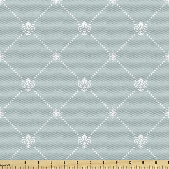 Ambesonne Vintage Fabric by the Yard Upholstery, Continued Classic Motifs, 2 Yards, Pale Seafoam and White
