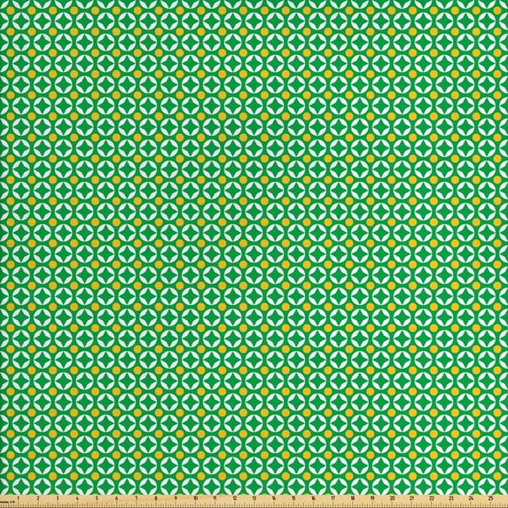 Ambesonne Vintage Fabric by the Yard Upholstery, Continuous Nature Motifs, 10 Yards, Green Earth Yellow