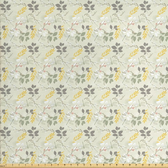 Ambesonne Vintage Fabric by the Yard Upholstery, Farm Florals Swirl, 2 Yards, Charcoal Grey Marigold