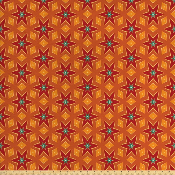Ambesonne Vintage Fabric by the Yard Upholstery, Geometrical Floral Motifs, 10 Yards, Orange Vermilion
