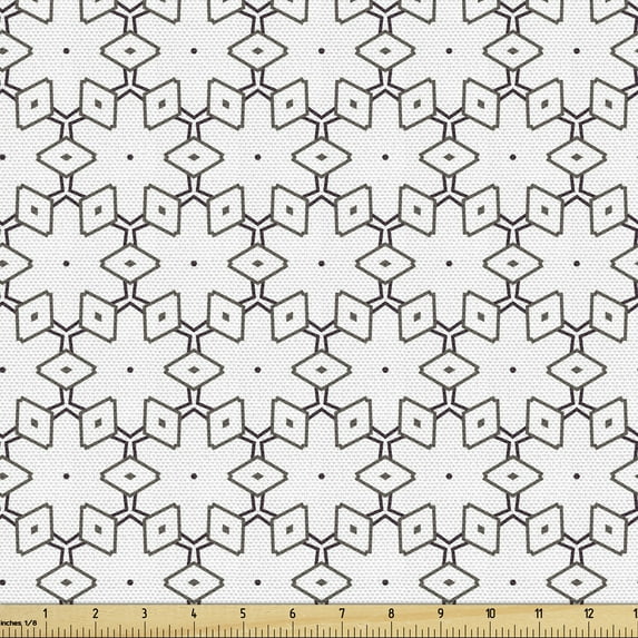 Ambesonne Vintage Fabric by the Yard Upholstery, Geometry Inspired Shapes, 3 Yards, White and Dark Mauve