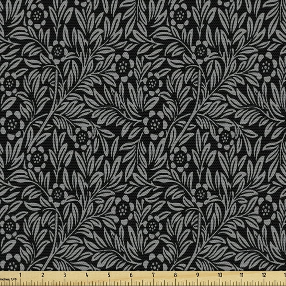 Ambesonne Vintage Fabric by the Yard Upholstery, Greyscale Floral Baroque, 10 Yards, Charcoal Grey