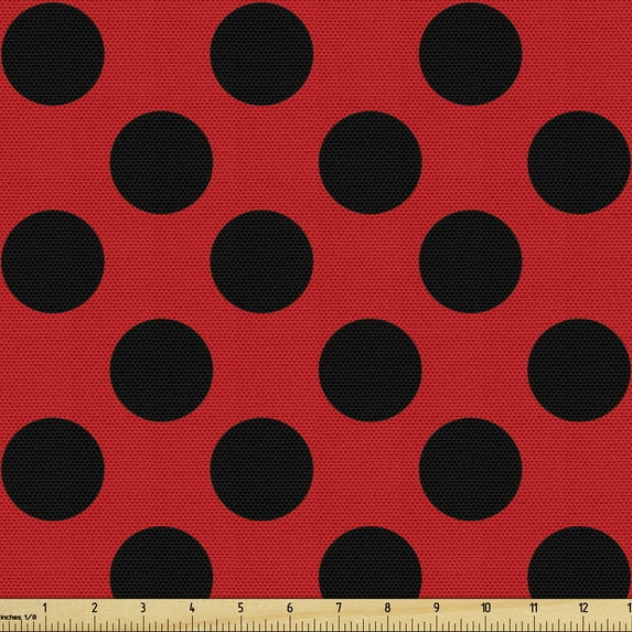 Ambesonne Vintage Fabric by the Yard Upholstery, Modern Polka Dots Artwork, 2 Yards, Scarlet and Dark Grey