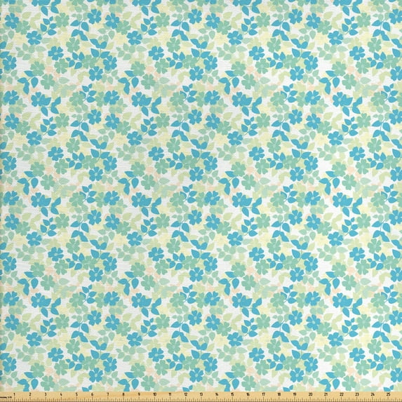 Ambesonne Vintage Fabric by the Yard Upholstery, Nostalgic Flower Summer, 3 Yards, Almond Green Pale Yellow