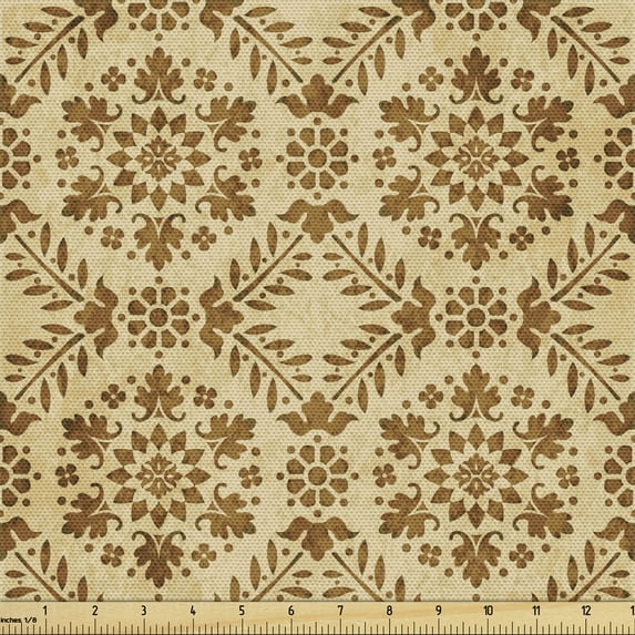 Ambesonne Vintage Fabric by the Yard Upholstery, Nostalgic Vine Leaf Motif, 1 Yard, Caramel and Beige