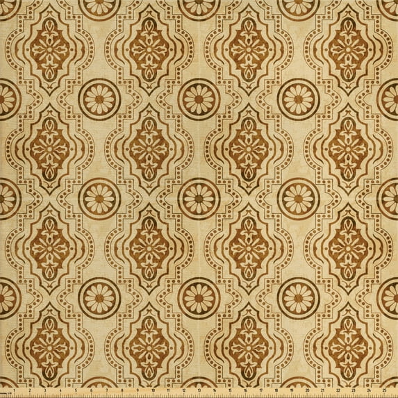 Ambesonne Vintage Fabric by the Yard Upholstery, Oriental Curvy Flowers, 5 Yards, Tan and Caramel