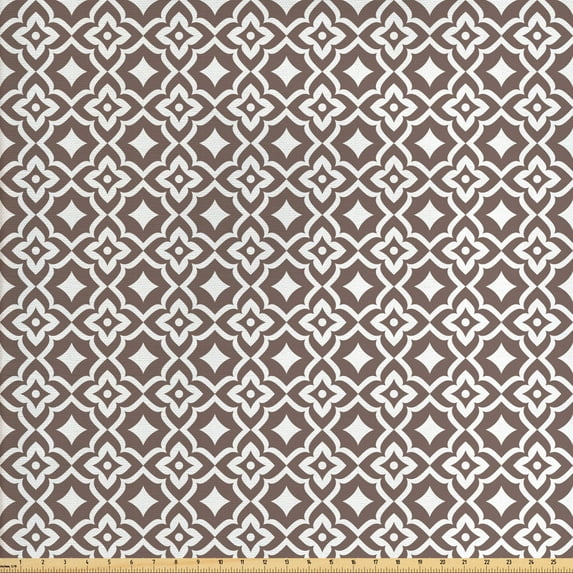 Ambesonne Vintage Fabric by the Yard Upholstery, Oriental Floral Design, 3 Yards, White and Taupe