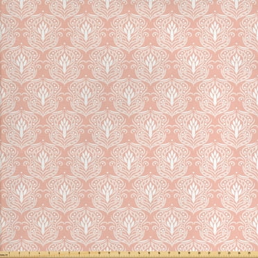 Ambesonne Vintage Fabric by the Yard Upholstery, Ornate Patterns with Swirls, 2 Yards, Blush and White