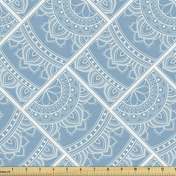 Ambesonne Vintage Fabric by the Yard Upholstery, Paisley Style, 1 Yard, Pale Slate Blue White