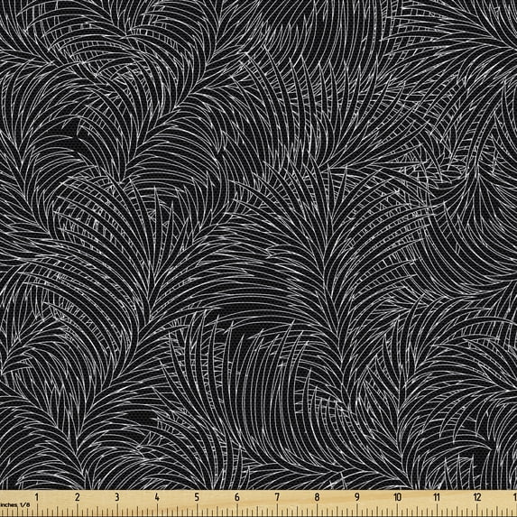 Ambesonne Vintage Fabric by the Yard Upholstery, Palm Monochrome Antique, 10 Yards, Dark Grey