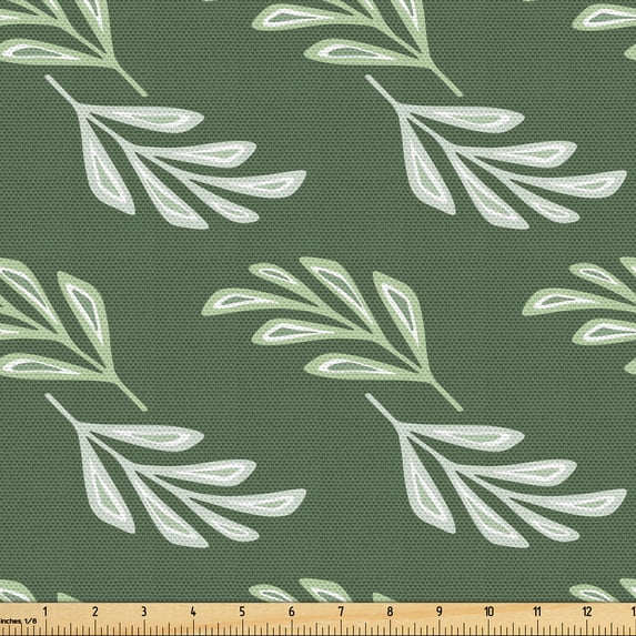 Ambesonne Vintage Fabric by the Yard Upholstery, Pastel Branches Leaves Art, 1 Yard, Laurel Green White Grey
