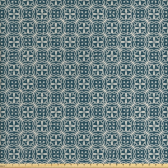 Ambesonne Vintage Fabric by the Yard Upholstery, Petal Silhouettes Curlicues, 10 Yards, Dark Teal Eggshell