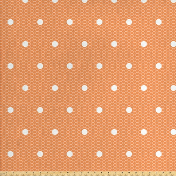 Ambesonne Vintage Fabric by the Yard Upholstery, Polka Dot on Lace Mesh, 5 Yards, Pale Orange and White