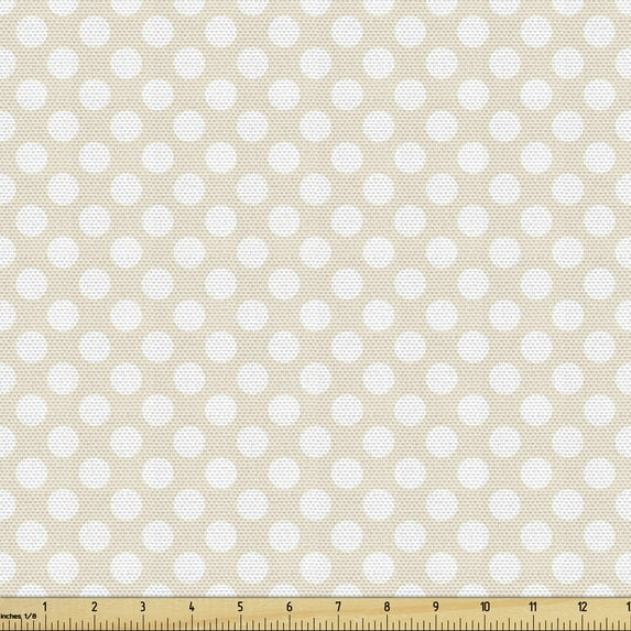 Ambesonne Vintage Fabric by the Yard Upholstery, Polka Dots Repetitive Motif, 5 Yards, Champagne White