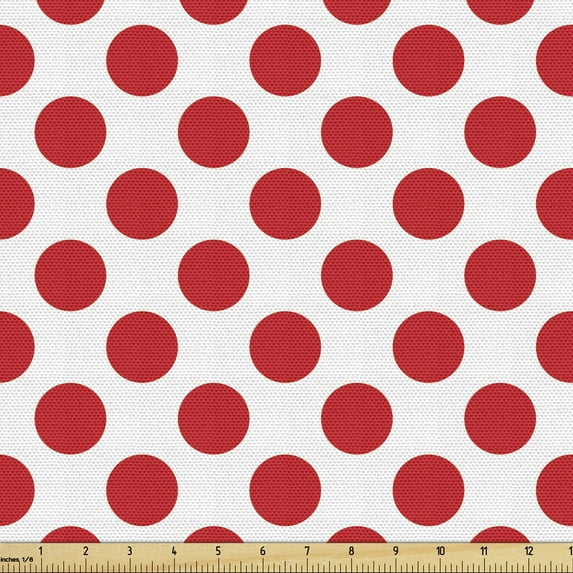 Ambesonne Vintage Fabric by the Yard Upholstery, Pop Art Retro Dots, 1 Yard, Vermilion White