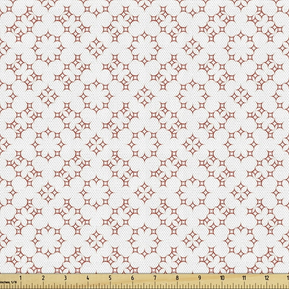 Ambesonne Vintage Fabric by the Yard Upholstery, Repeating Geometric Floral, 1 Yard, Pale Rust and White