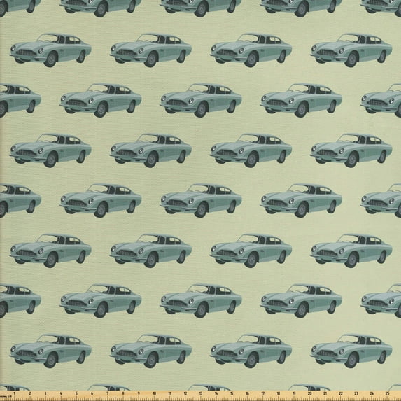 Ambesonne Vintage Fabric by the Yard Upholstery, Retro Sports Car Design, 5 Yards, Pale Green and Slate Blue