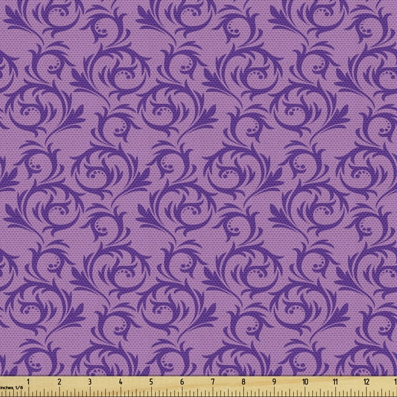 Ambesonne Vintage Fabric by the Yard Upholstery, Rococo Scroll Curls, 5 Yards, Dried Rose and Violet