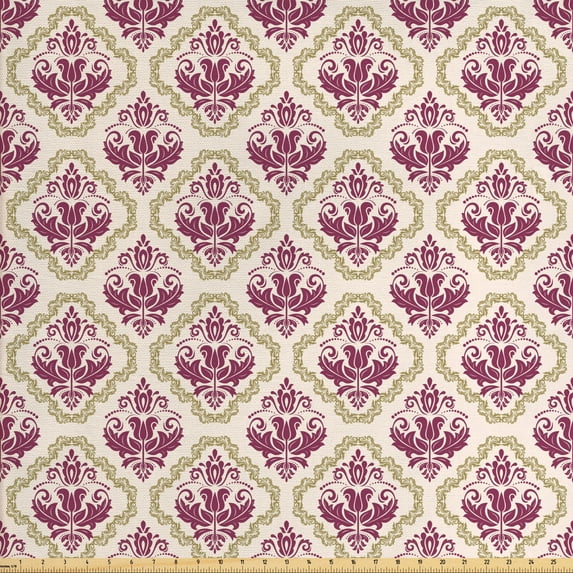 Ambesonne Vintage Fabric by the Yard Upholstery, Romantic Art Deco Design, 3 Yards, Sand Brown Champagne