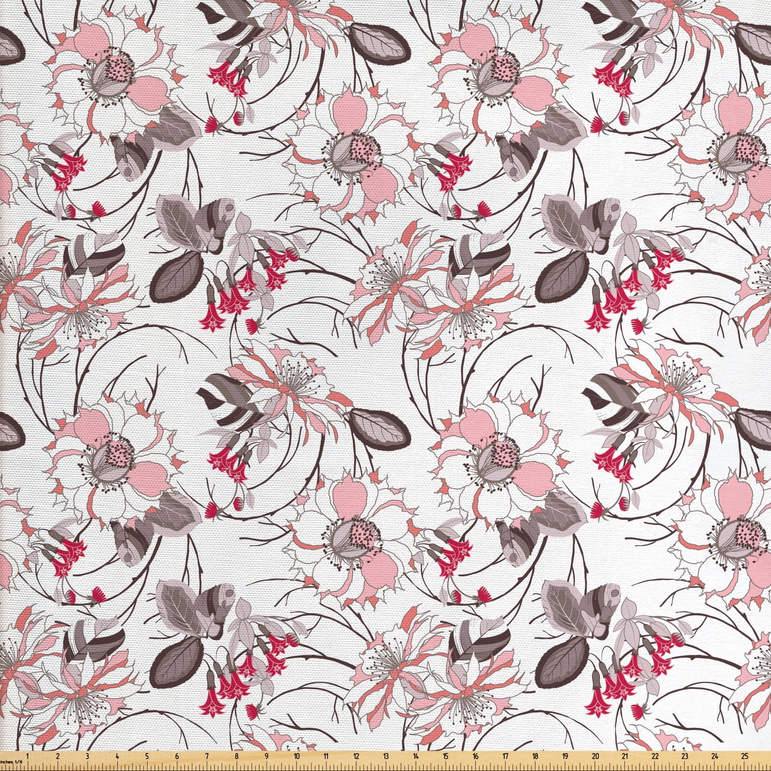 Ambesonne Vintage Fabric by the Yard Upholstery, Romantic Floral