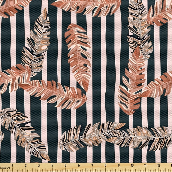 Ambesonne Vintage Fabric by the Yard Upholstery, Romantic Leaves Drawing Art, 5 Yards, Blush Dark Grey and Salmon