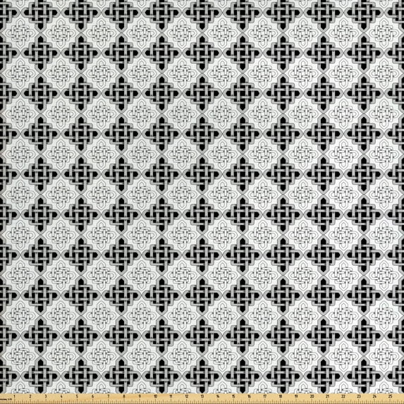 Ambesonne Vintage Fabric by the Yard Upholstery, Scandinavian Celtic, 5 Yards, Grey White