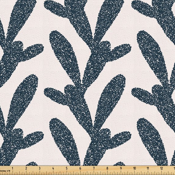 Ambesonne Vintage Fabric by the Yard Upholstery, Sketchy Leaves Abstract, 3 Yards, Dark Violet Blue and White
