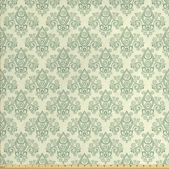 Ambesonne Vintage Fabric by the Yard Upholstery, Victorian and Ornamental, 3 Yards, Cream and Laurel Green